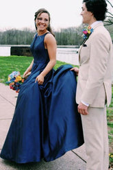 New Arrival Bateau Neck  Navy Blue Long Prom Dress Graduation Dress,20101605-Dolly Gown